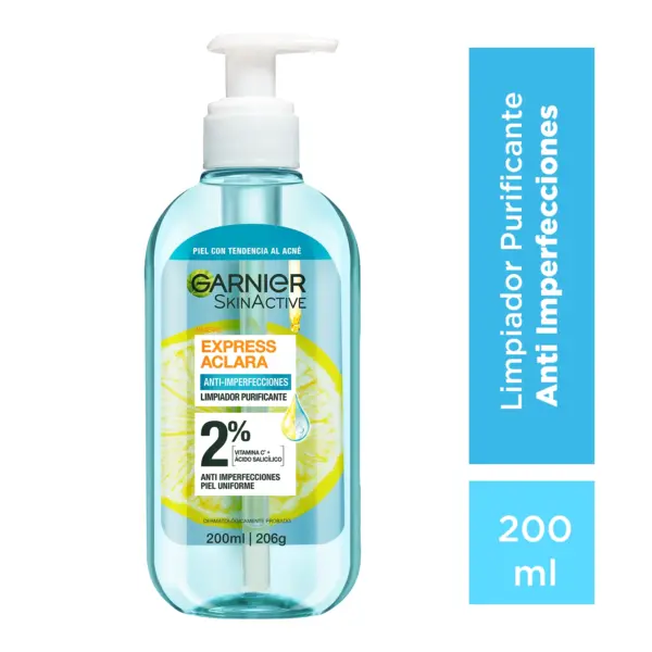 Garnier Express Aclara Gel Limpiador Anti-Imperfecciones – Vitamina C y Ácido Salicílico 200 ml