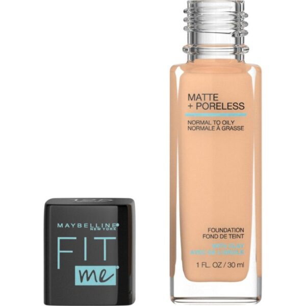 Maybelline Fit Me Base Líquida Matte + Poreless – Acabado Mate Natural y Control de Poros