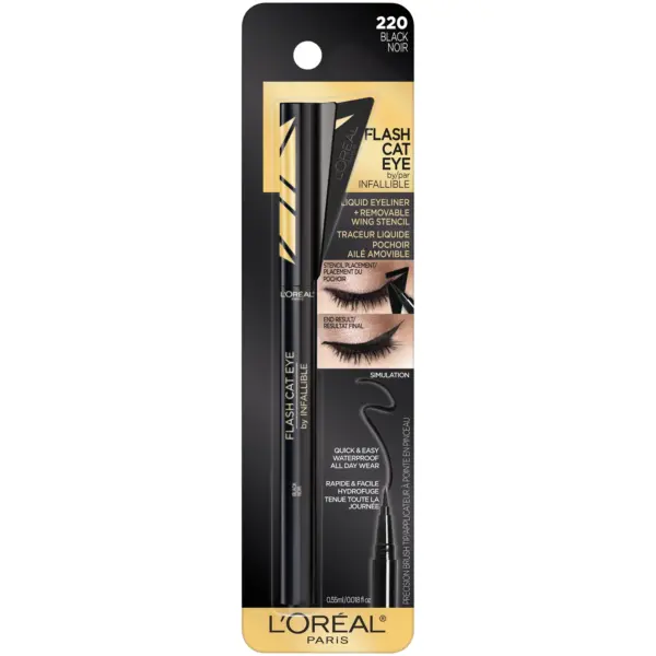L’Oréal Flash Cat Eye Eyeliner Black – Delineador Líquido con Plantilla para Cat Eye Perfecto