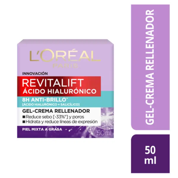 L’Oréal Revitalift Gel-Crema Anti-Brillo – Hidratante Antiedad para Piel Grasa 50 ml