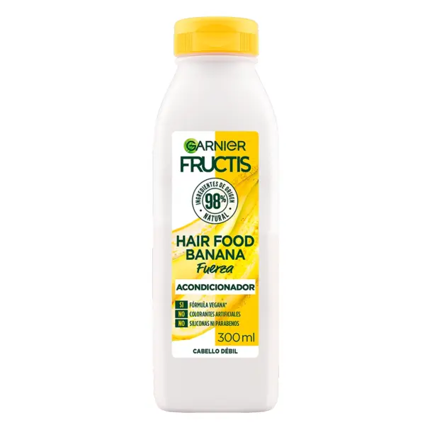 Garnier Fructis Hair Food Banana – Acondicionador Nutritivo Vegano para Cabello Débil 300 ml