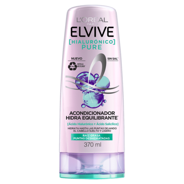 L’Oréal Elvive Hialurónico Pure – Acondicionador Purificante e Hidratante para Cabello con Raíz Grasa y Puntas Secas 370 ml