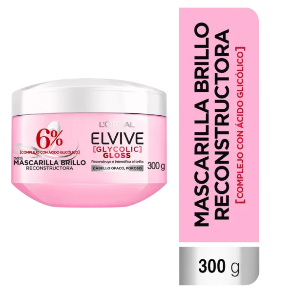 L’Oréal Elvive Glycolic Gloss – Mascarilla de Tratamiento Brillo Laminar con Ácido Glicólico 300 ml