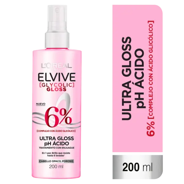 L’Oréal Elvive Ultra Gloss – Tratamiento de Brillo Laminar con Ácido Glicólico 200 ml