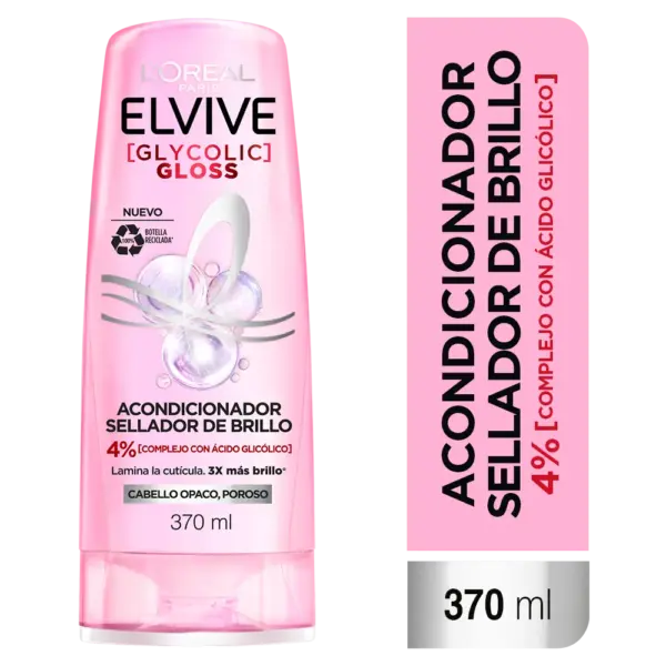 L’Oréal Elvive Glycolic Gloss – Acondicionador Brillo Laminar con Ácido Glicólico 370 ml