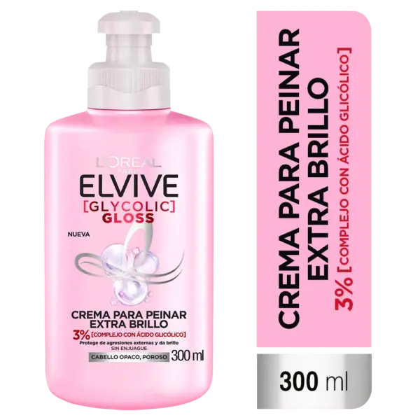 L’Oréal Elvive Glycolic Gloss – Crema para Peinar Brillo Laminar 300 ml