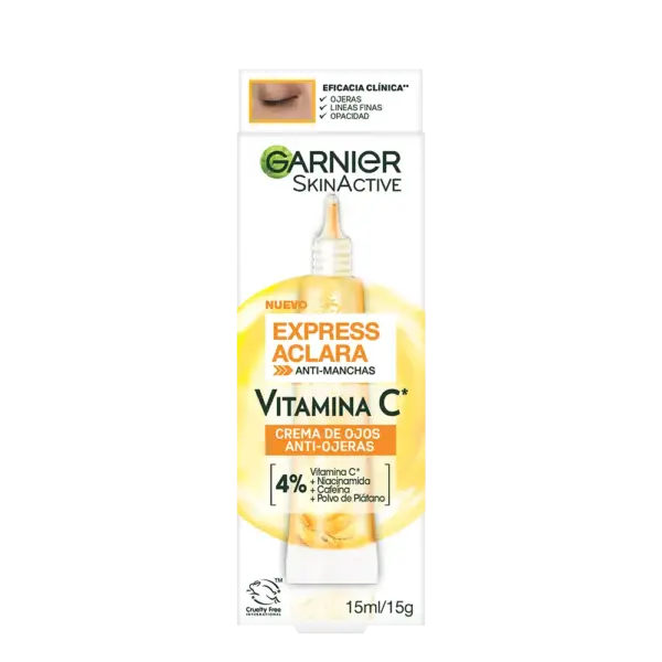 Garnier Express Aclara – Crema de Ojos Anti-Ojeras con Vitamina C y Efecto Iluminador 15 ml