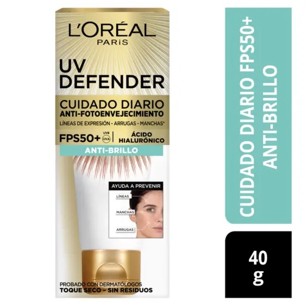 L’Oréal Paris UV Defender Sin Color – Protector Solar Facial FPS 50 Antiedad 40 g