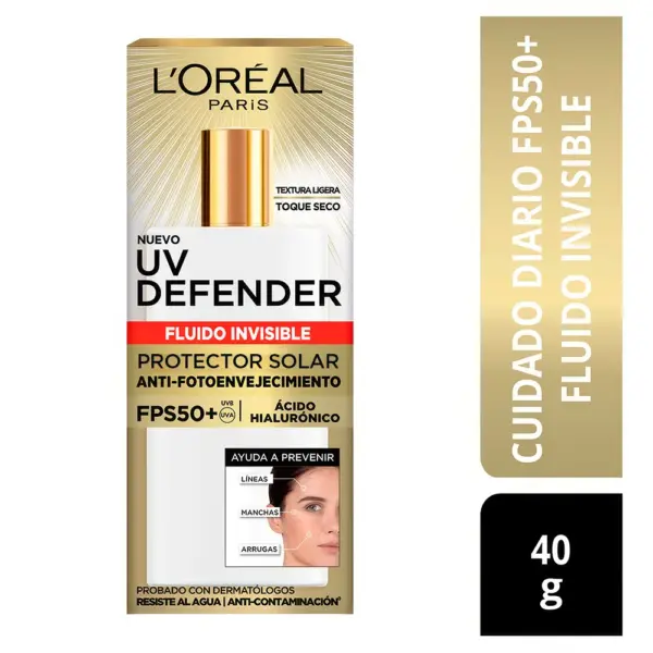 L’Oréal Paris UV Defender – Fluido Invisible con FPS 50, Protección Solar Antiedad 40 g