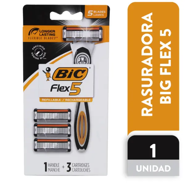 Rasuradora Flexi 5 Hybrid con Cabezal Reemplazable – Afeitado Masculino de Precisión (1 mango + 3 repuesto)