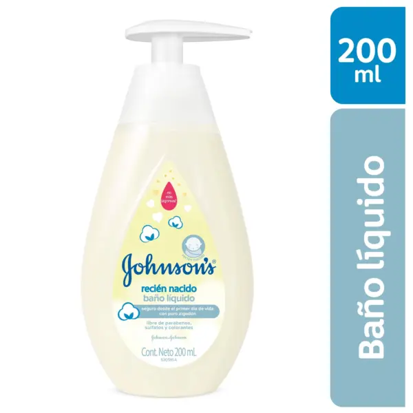 Baño Líquido Johnson’s Recién Nacido 200 ml – Con Puro Algodón, Seguro desde el Primer Día