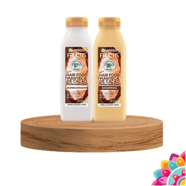 Mini Set Garnier Fructis Hair Food Cacao – Shampoo y Acondicionador Alisadora para Cabello Rizado y Seco